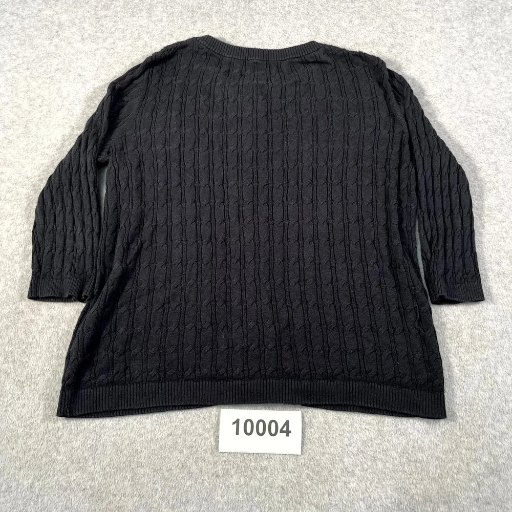 Lands' End Cardigan Sweater Kids M (10-12) Black Cable Knit Cotton Button Front